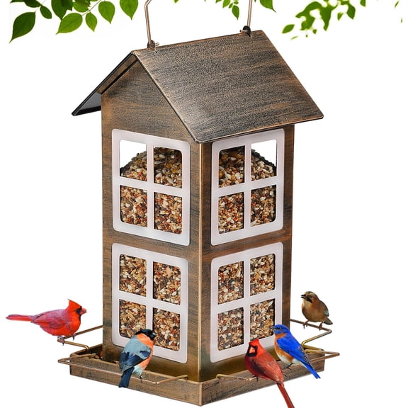 Bird Feeders, Heavy Duty Metal Bird Feeder for Outdoors Hanging, Weatherproof Large Capacity Wild Birdfeeder for Outside Garden Yard, Country House Shape (Vertical)