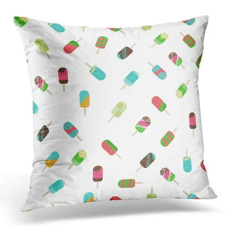 ECCOT Pink Cold Brown Candy Ice Cream Colorful Flat Design White Cartoon Dessert Green Chocolate Collection Pillowcase Pillow Cover Cushion Case 16x16