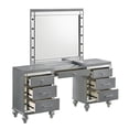 thumbnail image 4 of Benjara Lee 64" Vanity Table- Embossed Inlay- 7 Mirror Accented Drawers- Gray, 4 of 7