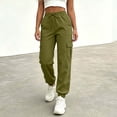 thumbnail image 2 of ZHYou No Boundarie Women's Cargo Pants with Flat Pockets Casual Cuffed Leg Drawstring Elastic Waist Jogger Pants with Pockets,Army Green,Size M, 2 of 6