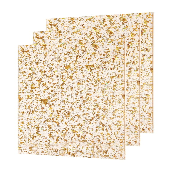 Uxcell 3Pcs Gold Glitter Acrylic Sheets 1/8" Thickness 8"x8" Transparent Sparkly PMMA Plastic Sheets for Laser Cutting