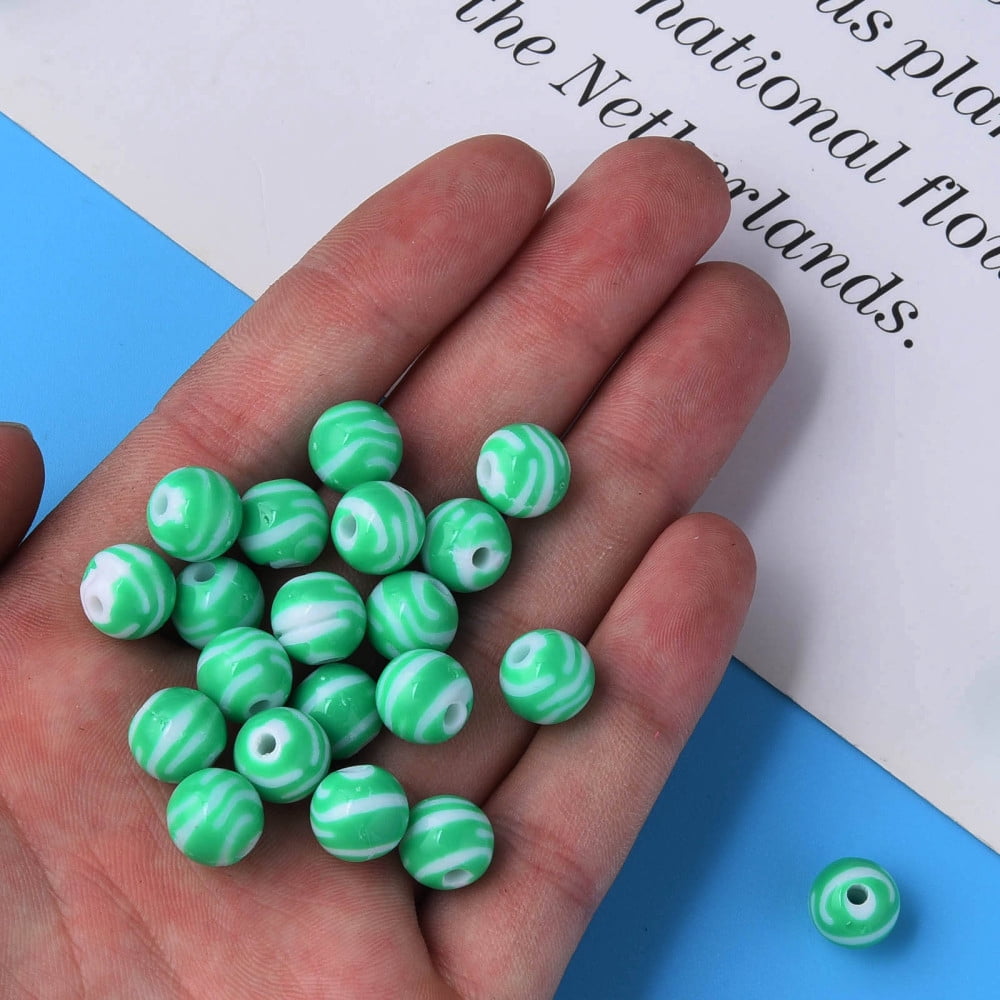 Opaque Striped Acrylic Beads Round Green 10mm Hole: 2mm about 940pcs/500g.