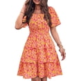 thumbnail image 1 of Vestido PRETTYGARDEN 2025 Floral de Verano con Escote Cuadrado Rojo Talla L, 1 of 7