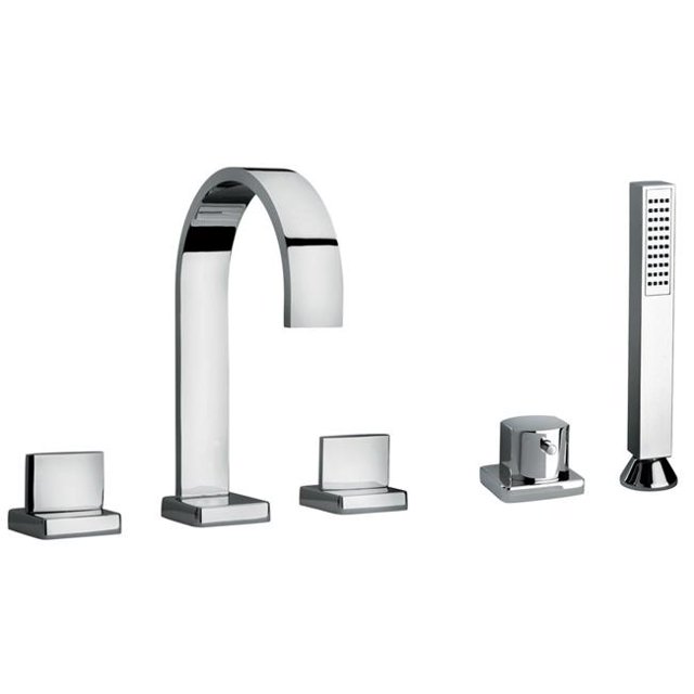 Jewel Plumbing Products 15109-30 Faucets Two Lever Handle Roman Tub Faucet & Hand Shower with Classic Ribbon Spout, Designer Matte Gray Finish Model