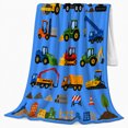 thumbnail image 2 of Colorful Construction Site Trucks Cranes Cartoonish Design, Playful Artistic Scene, Warm Flannel Blanket for Living Room and Bedroom, Bird Lovers Valentine's Day Gift, Artistic Home Decor, 2 of 9