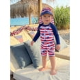 thumbnail image 5 of Cenuakty Newborn Baby 3M 6M 12M 18M 2T 3T Boy Swimsuit Set 4th of July America Flag Print Mock Neck Long Sleeve Rash Guard Swimwear and Sun Hat, 5 of 9