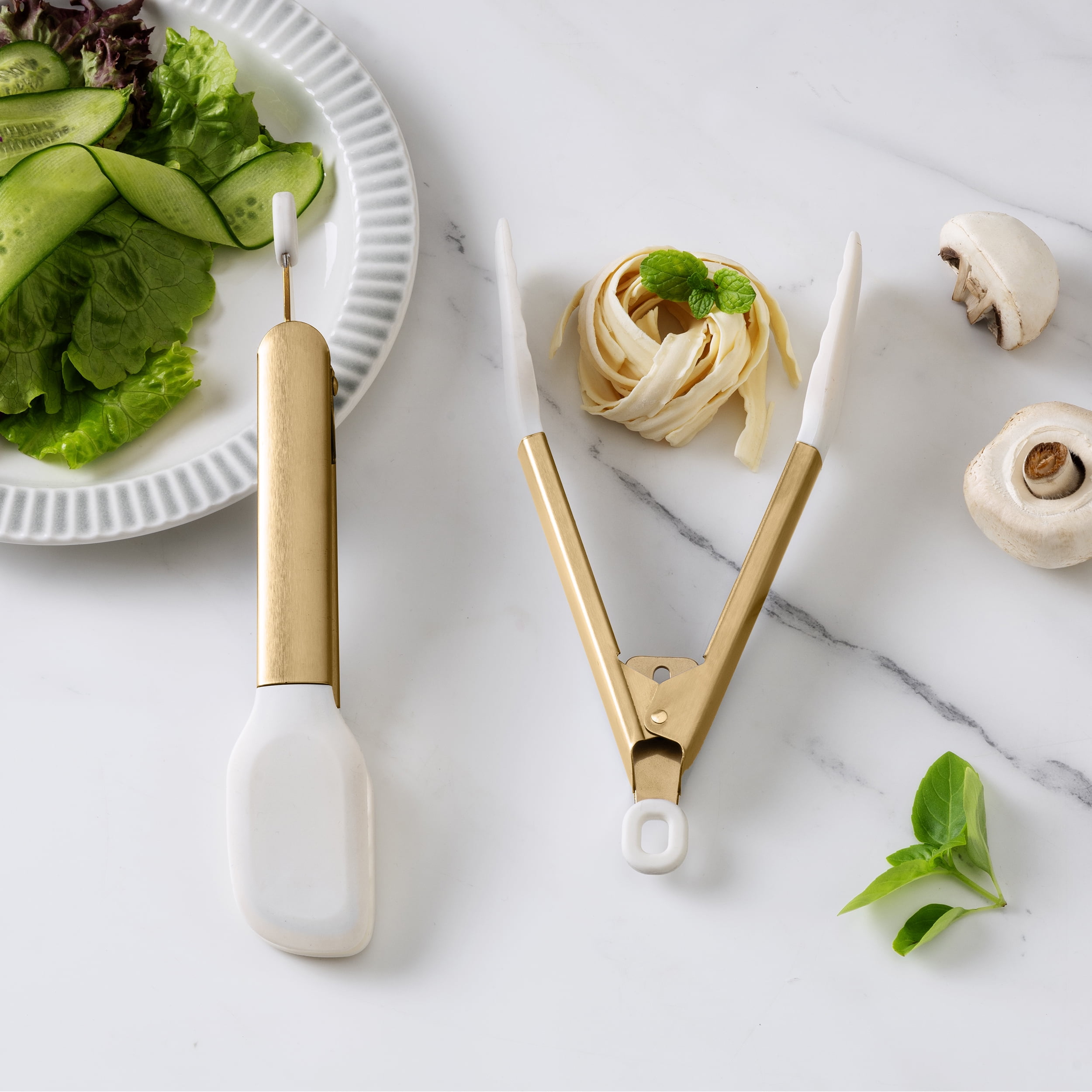 Cook with Color Mini Silicone Tongs – Heat Resistant, Non-Slip Grip, Compact, Cream