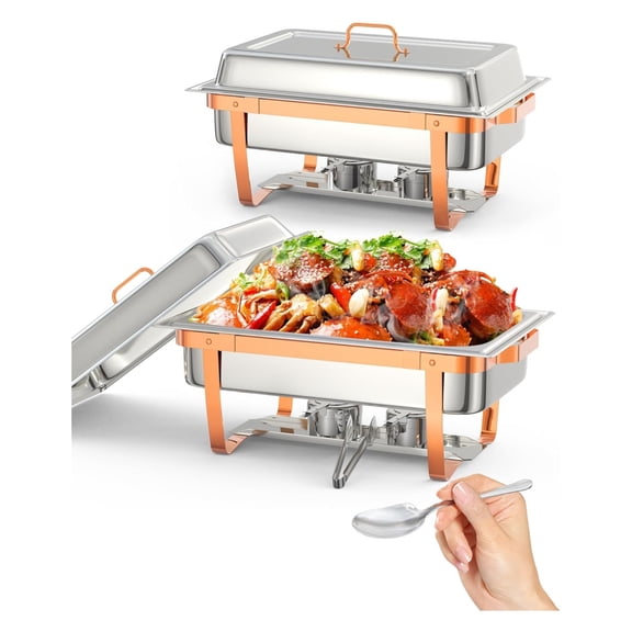 Chafing Dish Buffet Set, 8QT 2/4/6 Pack, Rectangle Chafing Dishes for Buffet w/Lid Holder, Stainless Steel Chafer Food Warmers Servers with Spoon and Tweezers for Kitchen Party Banquet Dining