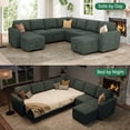 thumbnail image 6 of Marrber U-Shaped Sectional Sofa with Pull Out Bed and Storage, Modern Convertible Sleeper Sectional for Living Room, Apartment, Includes 2 Chaise Lounges, Pet Friendly Corduroy Fabric, Green, 6 of 8