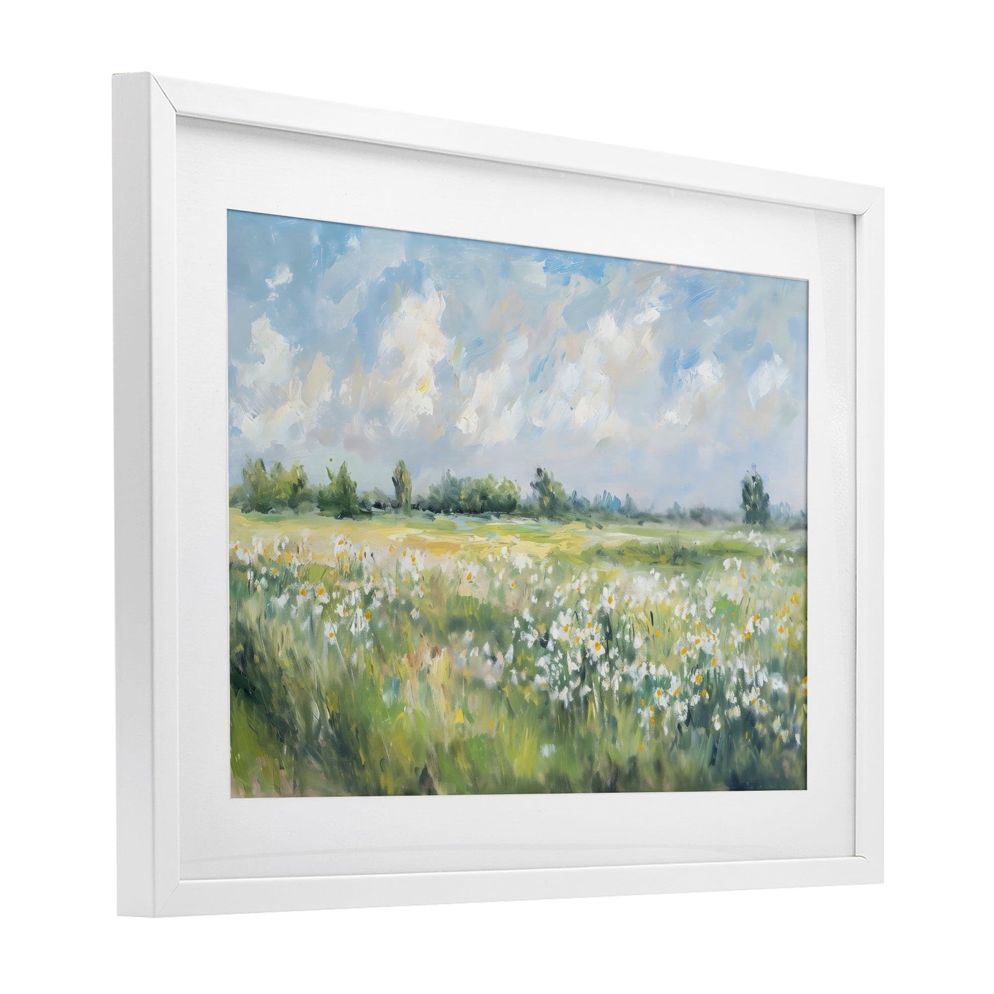 Stupell Industries Daisy Field Landscape Impression White Framed Print Under Glass, design by Creative Studio