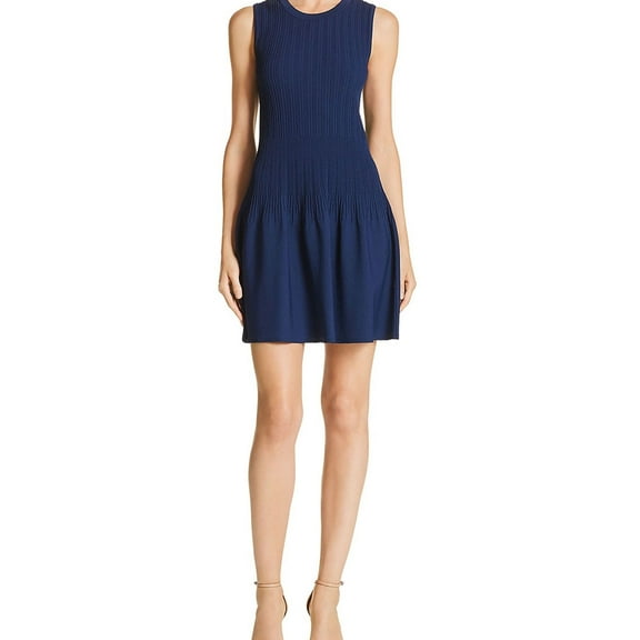 Elizabeth and James Womens Ribbed Fit & Flare Dress, Blue, Large