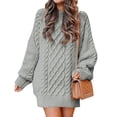 thumbnail image 1 of Vestido tipo suéter corto de punto grueso con cuello alto y manga larga de otoño para mujer, 1 of 5