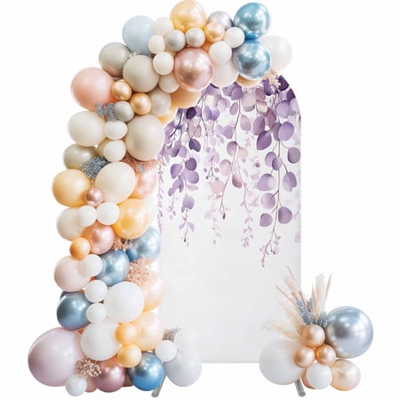 Purple Eucalyptus Arch Backdrop Cover 7.2Ft, Wedding Arch Covers Stretchy Backdrop, Spring Botanical Plant Aesthetic Fitted 2 Sided Arched Photo Background for Birthday Party Decorations