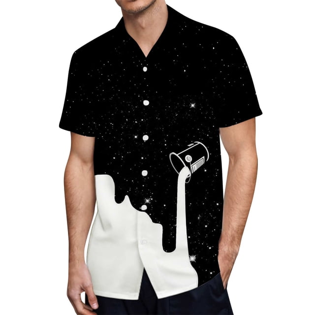 Camisas De Vestir Para Hombre Slim Fit Moda de verano para hombre Casual Beach Seaside Digital 3D Impresión Botón de solapa Camisa de manga corta Camiseta Hawaii (White, XXL)