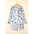 thumbnail image 2 of Sky Blue Floral Print Tie Neck Long Sleeve Flowy Mini Dress for Women | L, 2 of 12