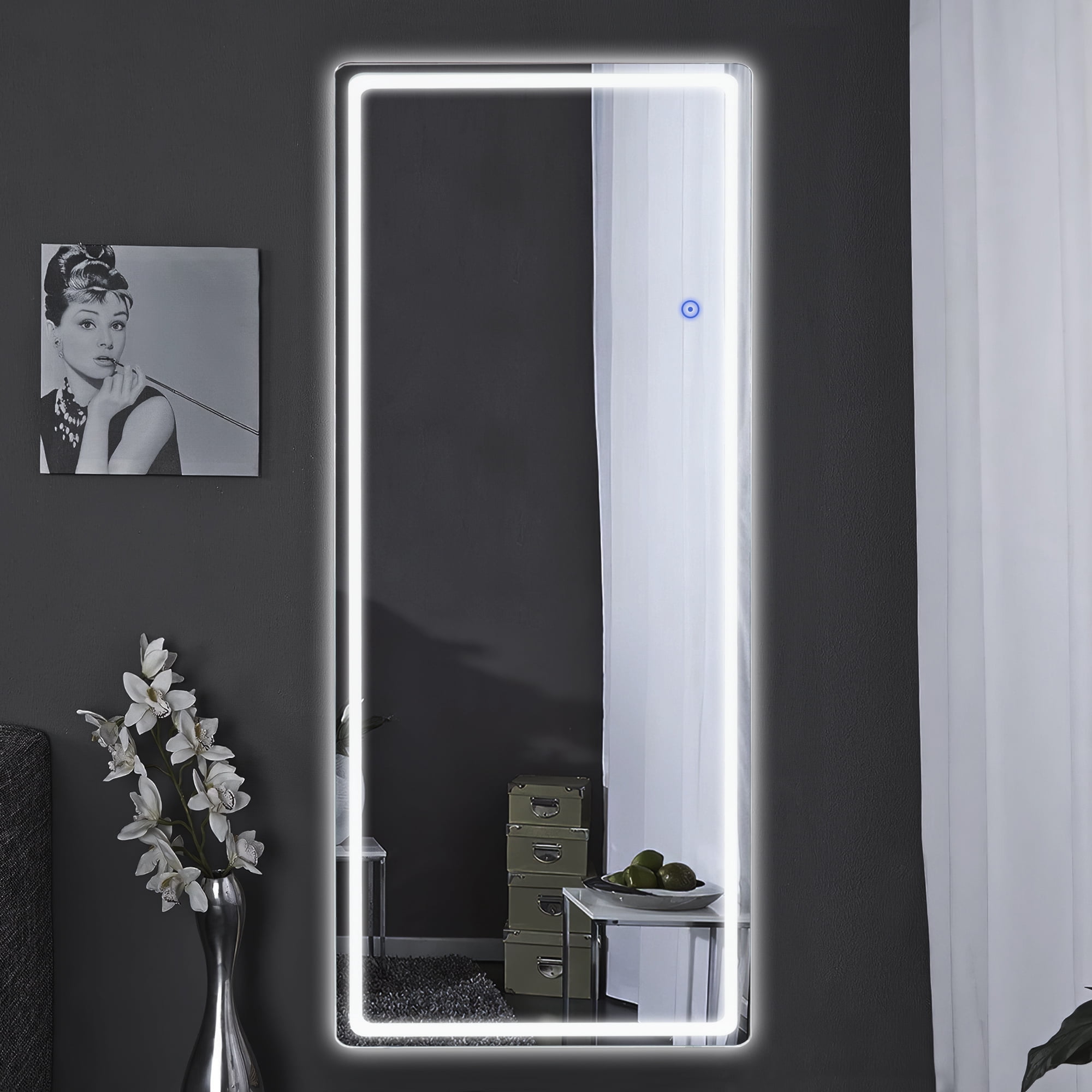 MAYEERTY 63"x16" Frameless Led Mirror Full Length Mirror Flat Floor / Wall Mirror With Light, Silver