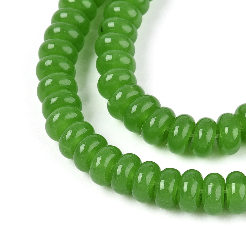 Imitation Jade Glass Beads Rondelle Green 6~6.5x3mm Hole: 1mm 103~118pcs/strand 14.57~14.96 inch(37~38cm)