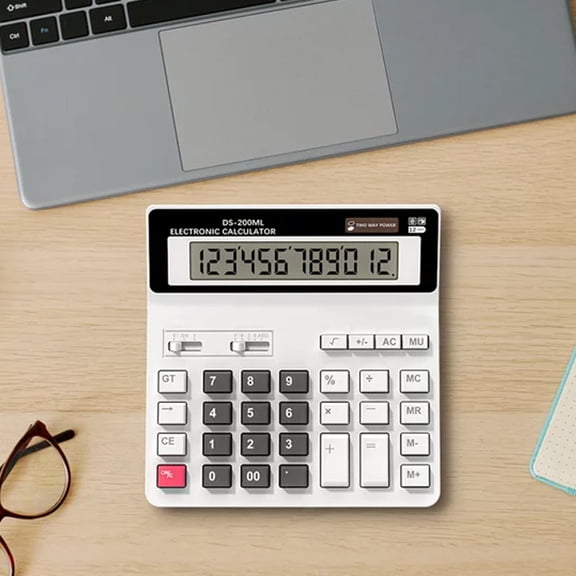 Calculator, Calculators Desktop, 12 Digit with Large LCD Display and Sensitive Big Button, Solar and Battery Dual Power, Standard Function for Office, Home, School, White