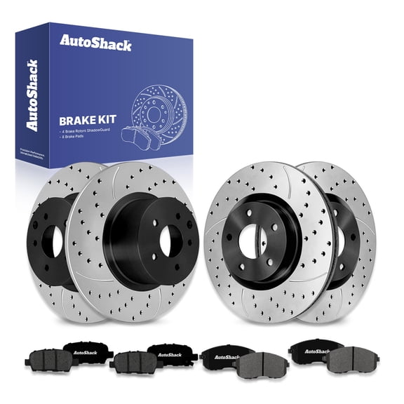AutoShack Front & Rear Brake Rotors & Premium Pads for Nissan, Altima 2007-2009, FWD L4 2.5L V6 3.5L - E-Coated Drilled & Slotted - ShadowGuard