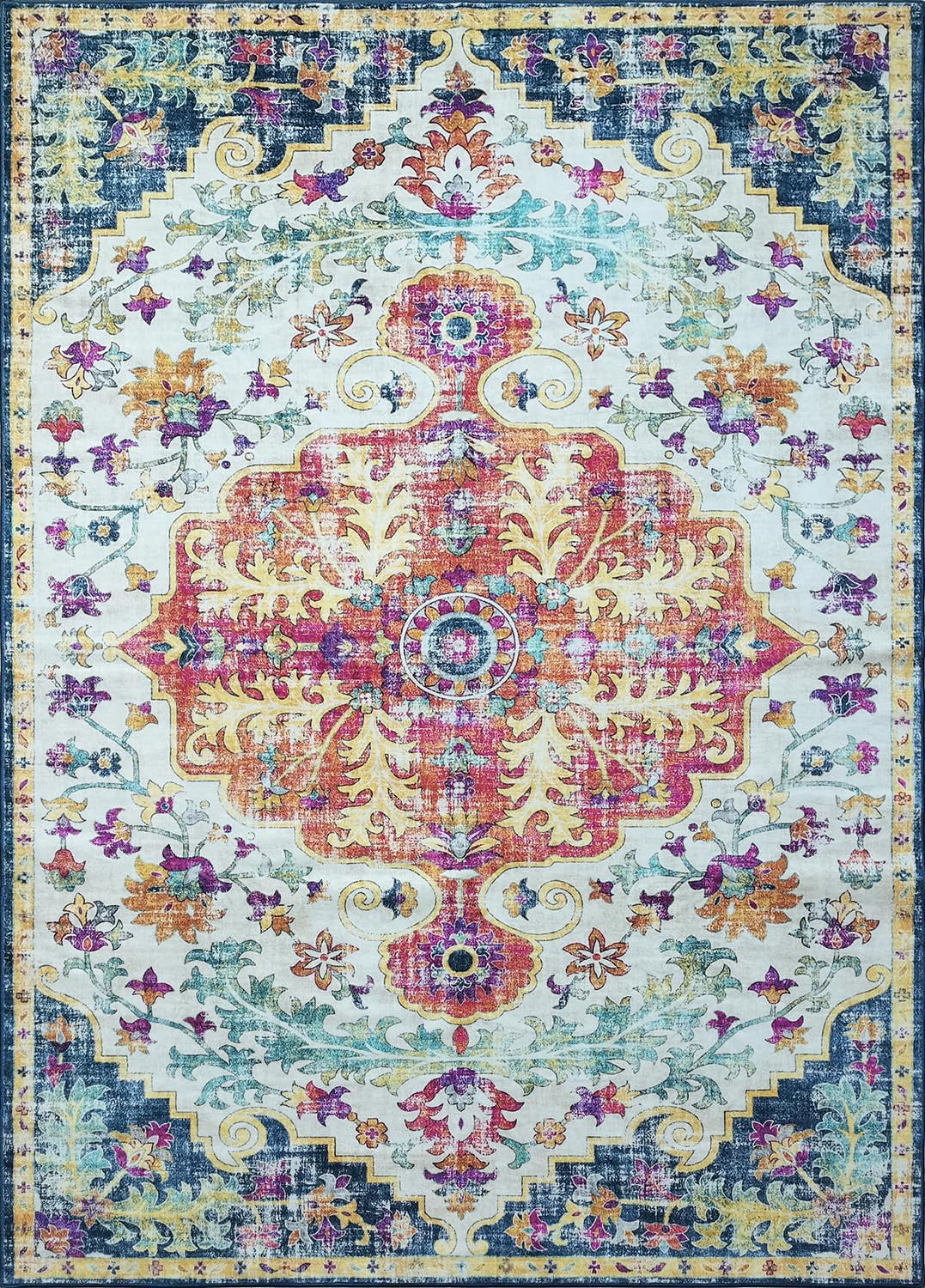 Mandala - Machine Washable Area Rugs 4 X 6 Ft, Stain Resistant Rug, Durable Polyester Material, Patterned & Colorful Rug, Bedroom & Living Room Rug, Room & Modern Home Decor - Blue