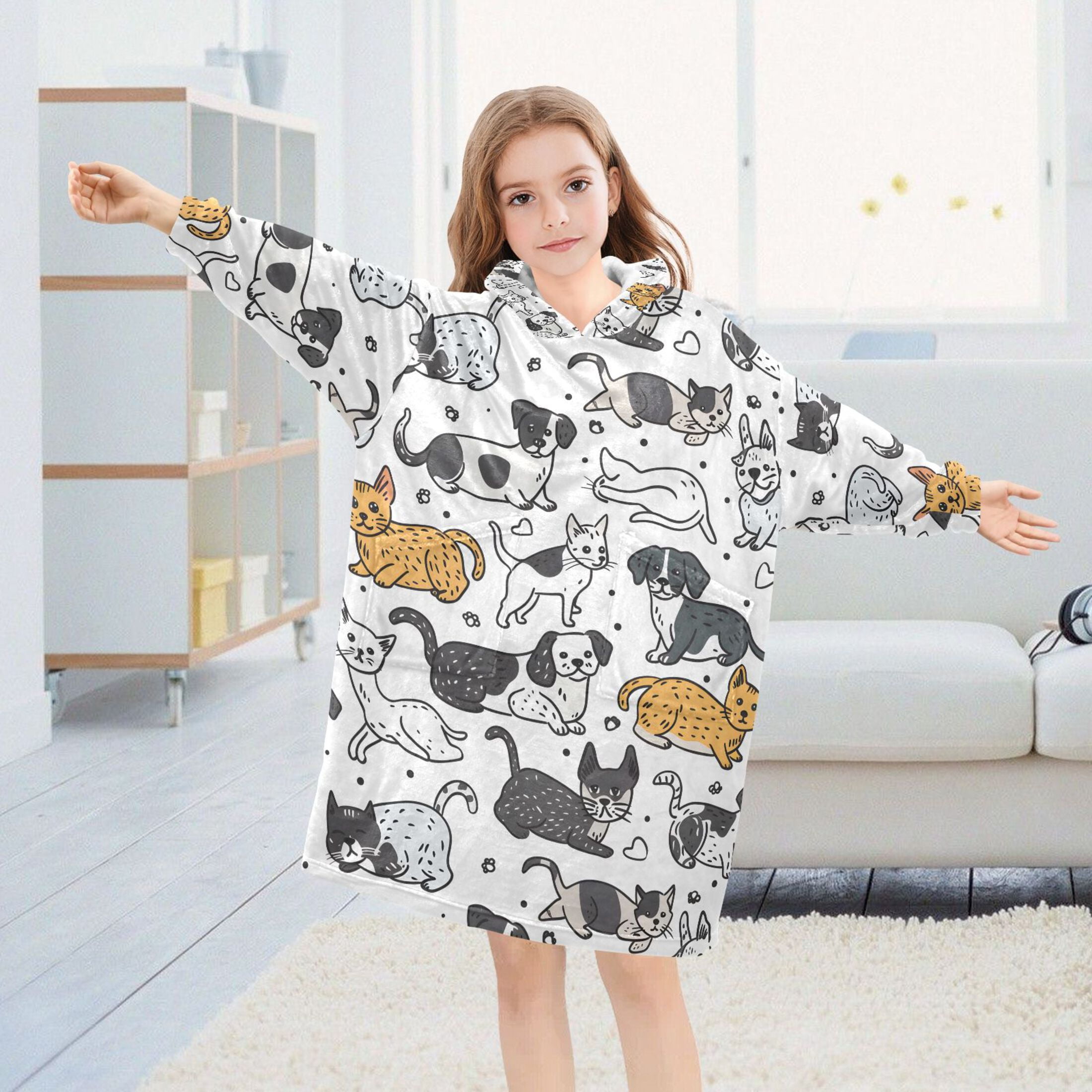 joogoo Blanket Hoodie for Cute Dogs Cats Oversize Sweatshirt 3-14 YR L