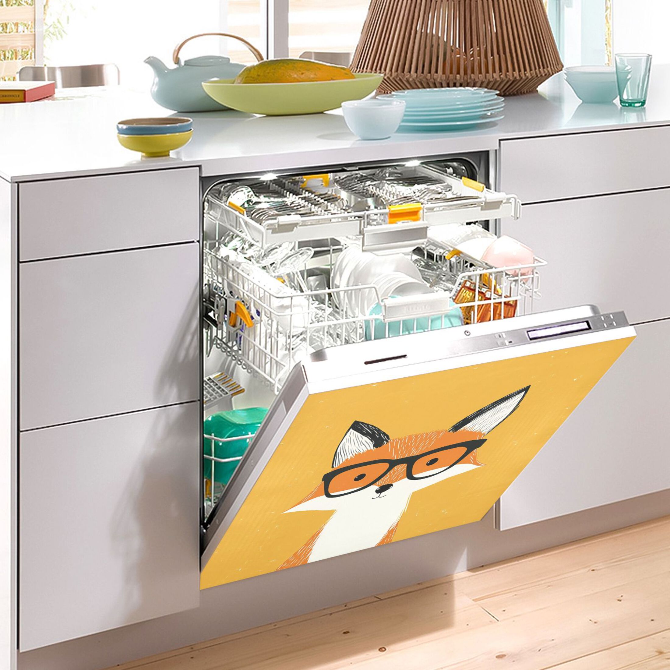 Dishwasher Magnetic Sticker 23x26 Inch Refrigerator Magnetic Sticker Washing Machine Magnetic Sticker Kitchen Panel Magnetic Sticker Home Decor Fox with Glasses