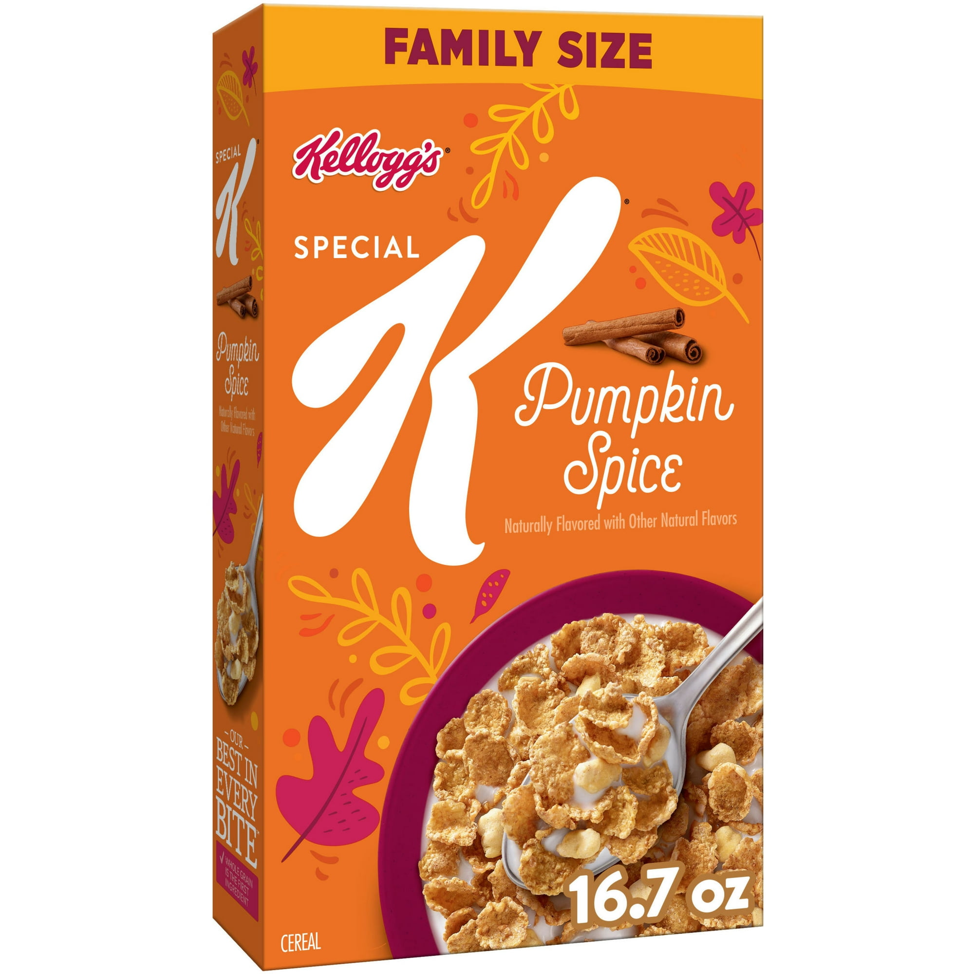Kellogg's Special K Pumpkin Spice Breakfast Cereal, Fiber Cereal, Family Size, 16.7 oz