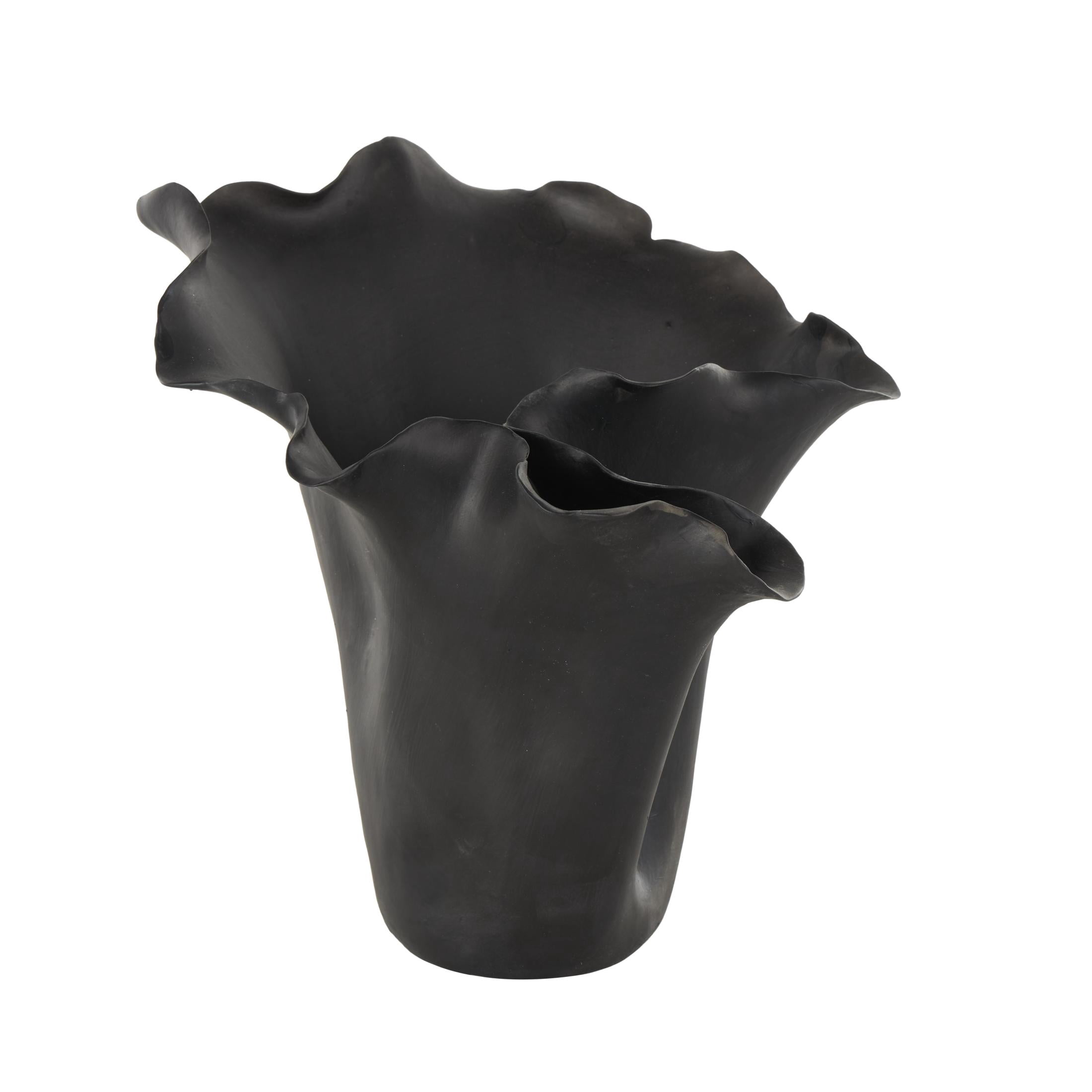 DecMode 10" Floral Abstract Floral Inspired Black Ceramic Vase