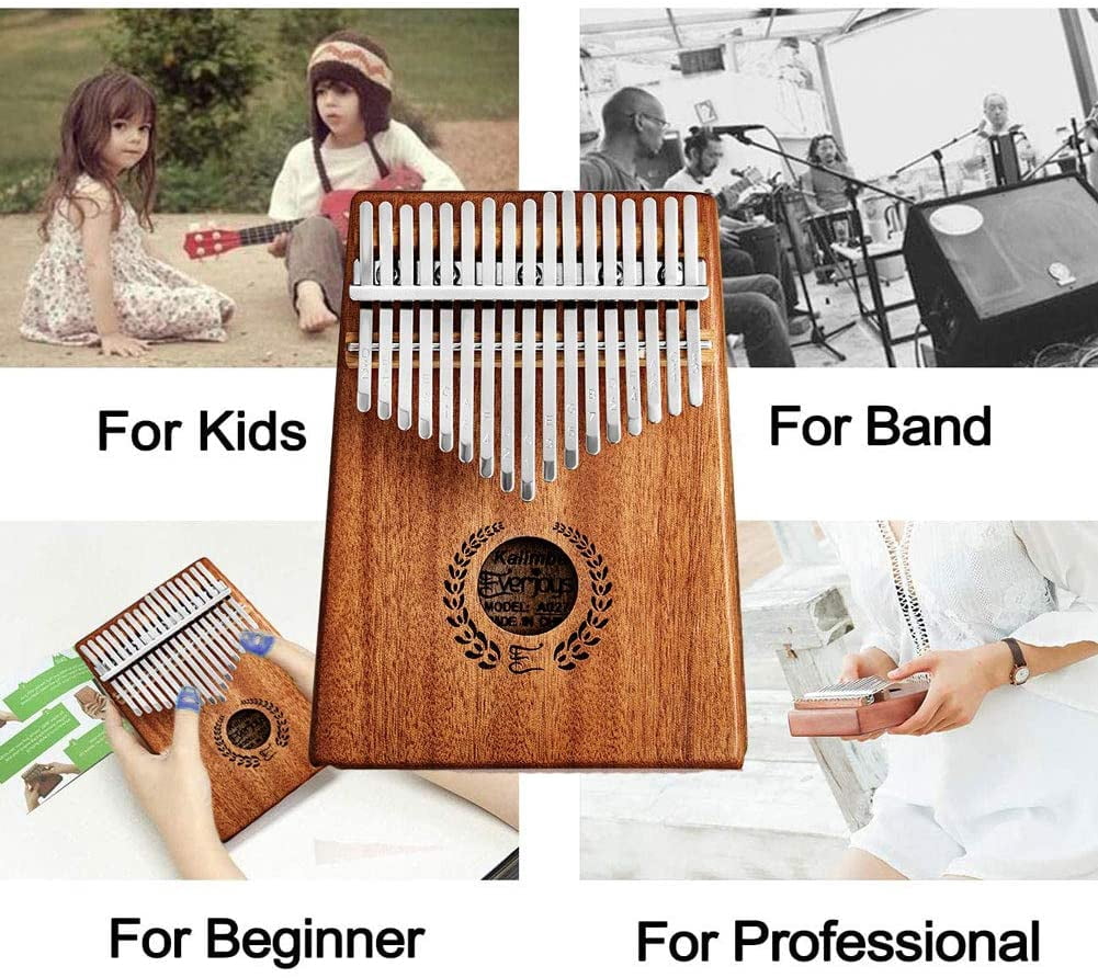 Everjoys Kalimba Thumb Piano 17 Keys, Professional Musical Instrument Finger Piano Marimbas with Portable Bag, Fast to Learn Songbook, Tuning Hammer, All in One Kit
