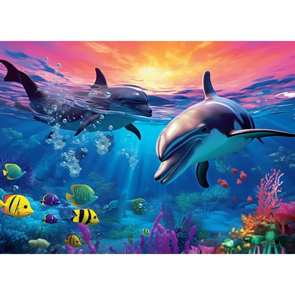 puzzles for adults 200 pieces for adults Underwater World Dolphins, fishes wooden Challenging Puzzle Perfect for Game Toys Nights 13.9'' x 9.8''