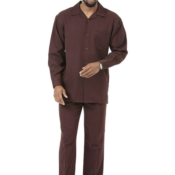 Montique Brown Solid 2 Piece Walking Suit Long Sleeve Shirt Men's Leisure Suit 1641