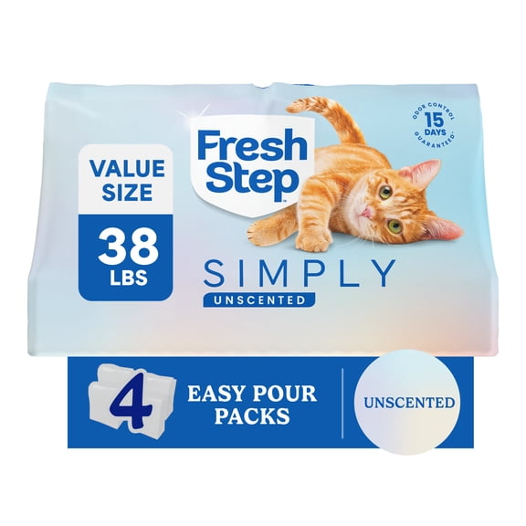 Fresh Step Simply Multi-Cat Clumping Cat Litter, Unscented, 38 lb, Easy Pour Pouches (4 Pack)