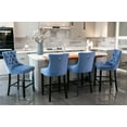 thumbnail image 3 of 27" Contemporary Padded Bar Stools, Tufted Velvet Upholstered Barstools with Button Tufted Decoration, Chrome Nailhead Trim, Footrest and Solid Wood Legs (Blue,Set of 8), 3 of 9