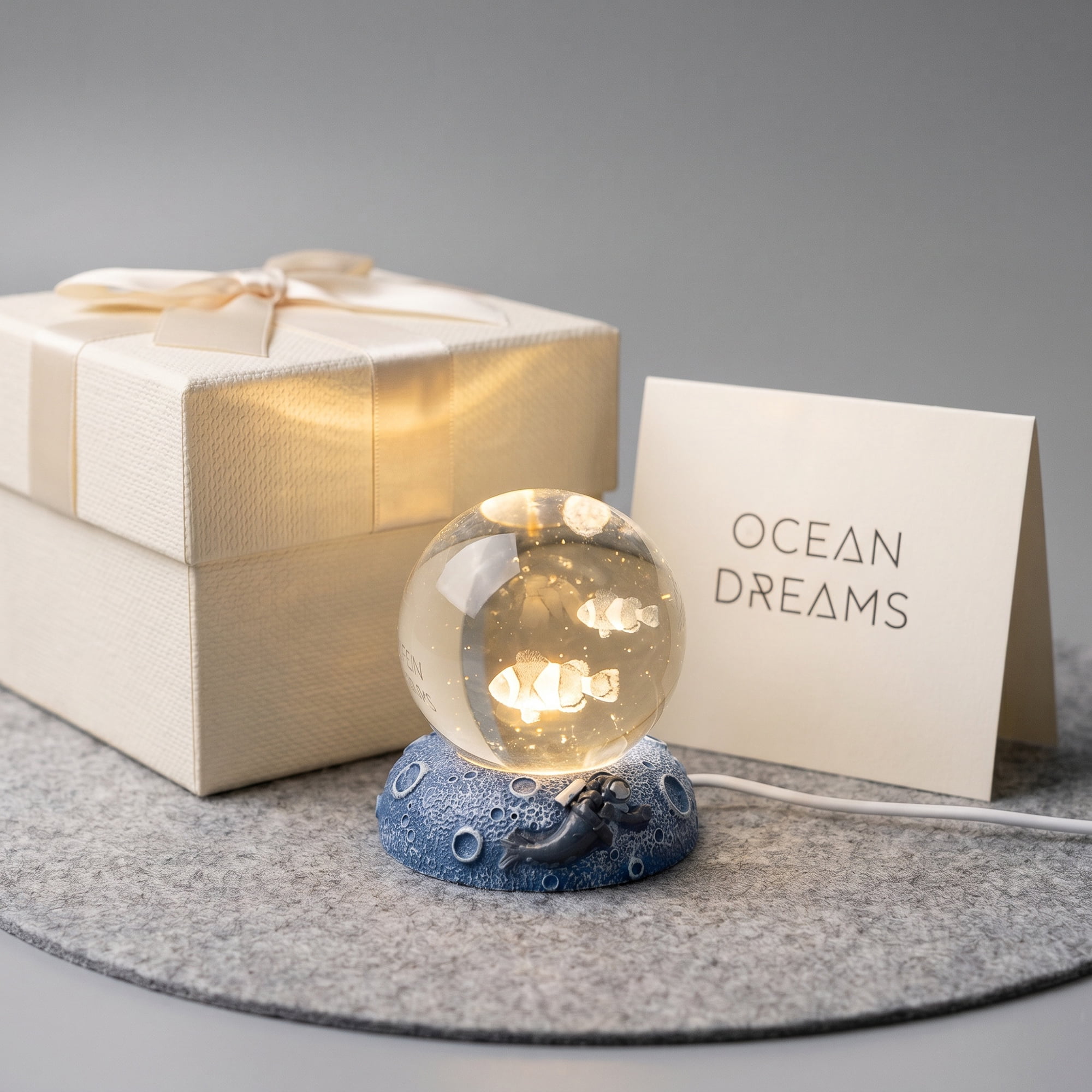 Unique Bargains Glowing Crystal Ball 3D Glass Ornament with LED Light Base Beige Style E