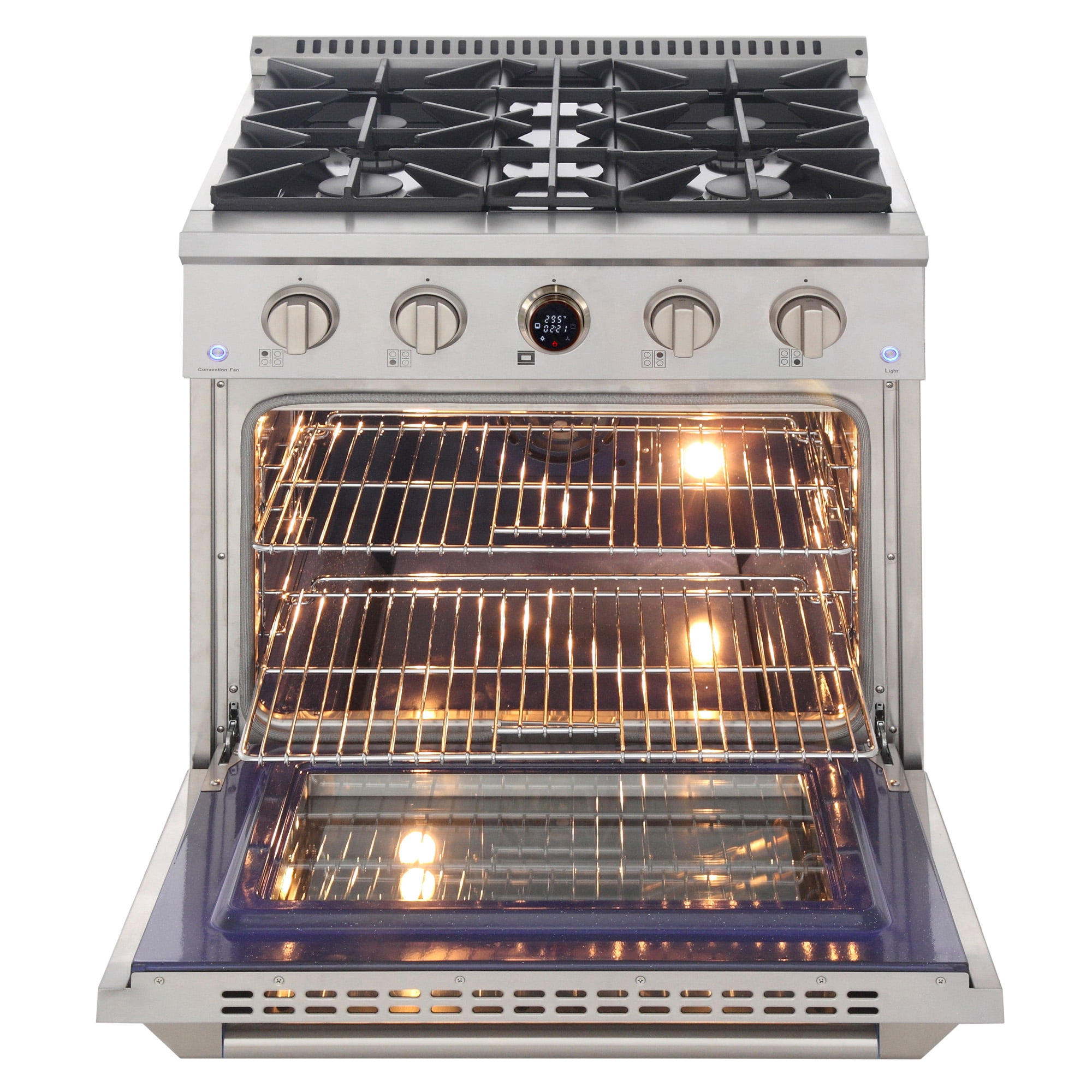 30 in. 4.2 cu. ft. 4 Burners Dual Fuel Range + Wall Mount Range Hood