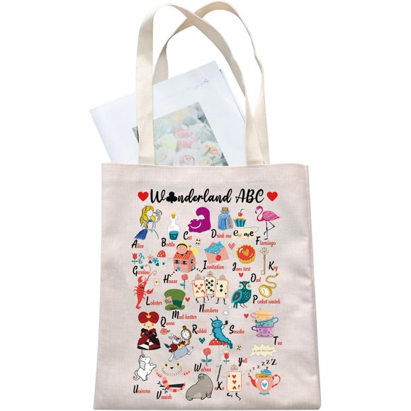 G2TUP Alice Tote Bag Wonderland Alphabet Shoulder Bag Alice's Adventures Shopping Bag