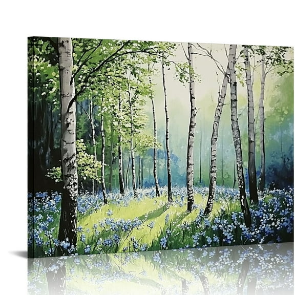 Birch Tree Wall Art Green Forest Painting Canvas Prints Watercolor Nature Landscape Pictures for Living Room Bedroom Kitchen Home and Office Wall Decor