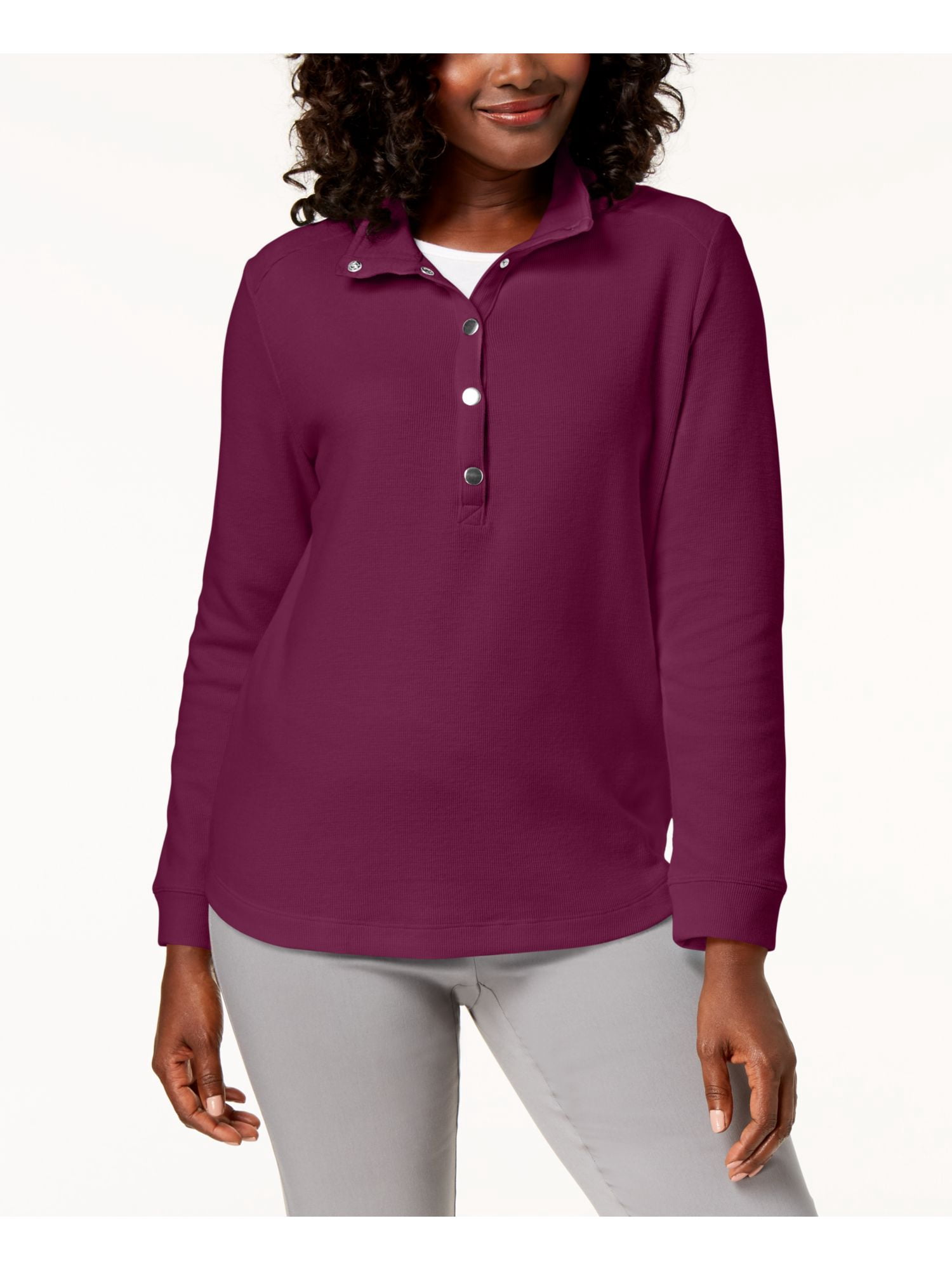 KAREN SCOTT Womens Purple Snap Front 
