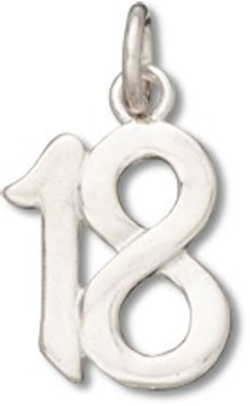 Sterling Silver Girls .8mm Box Chain Number 18 Eighteen Pendant Necklace