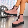 thumbnail image 6 of Willtoo Women Chunky Lug Sole Lace up Combat Boots Low Heel Fashion Leather Motorcycle Riding Round Toe British Casual Work Boots Womens Outdoor Non-Slip Platform Comfortable Short Booties Pink, 6 of 6