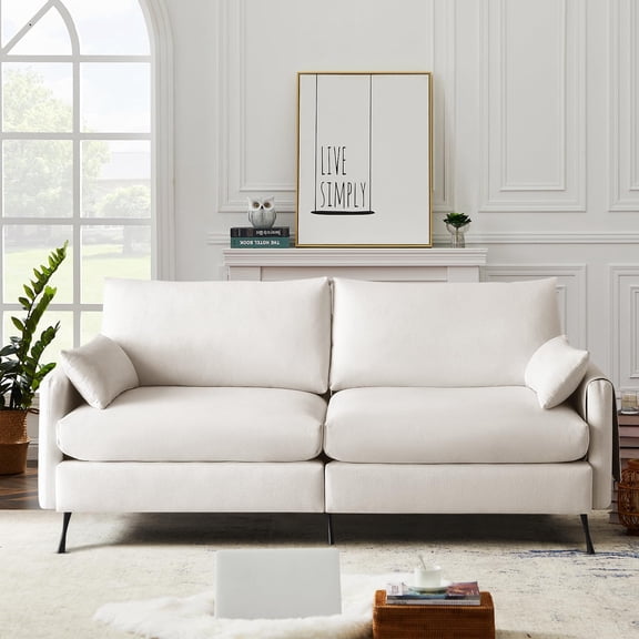 80.7'' Modern Sofa for Living Room, Linen Fabric Comfy Couches with 2 Pillows, Storage Bag, 6.7'' Thick Seat Cushion, Oversized Loveseat Furniture for Apartment (Beige)