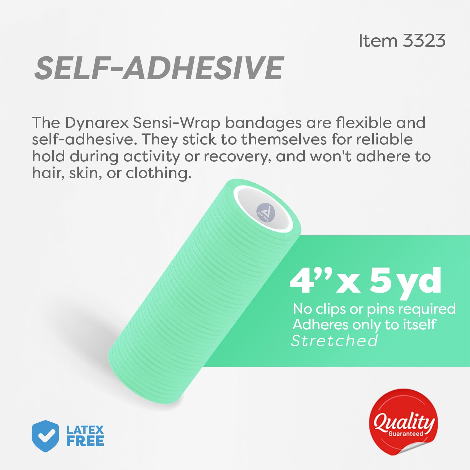 Dynarex Sensi-Wrap Self-Adhesive Bandages, 18-Pack, 4" x 5 yards, Green, Latex-Free, Colored Elastic Cohesive Athletic Tape, Tattoo Grip & Vet Wrap