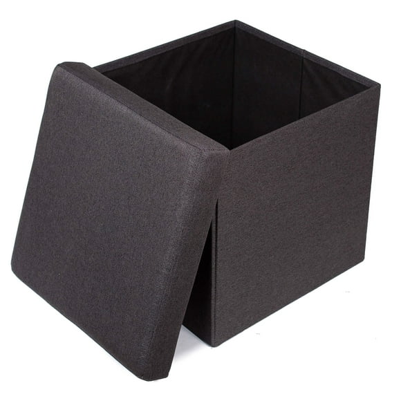 BIRDROCK HOME Pouf de Rangement Pliant - Rembourré - 16 x 16 - Lin - Solide et Robuste - Assemblage Rapide et Facile - Repose-Pieds - Noir