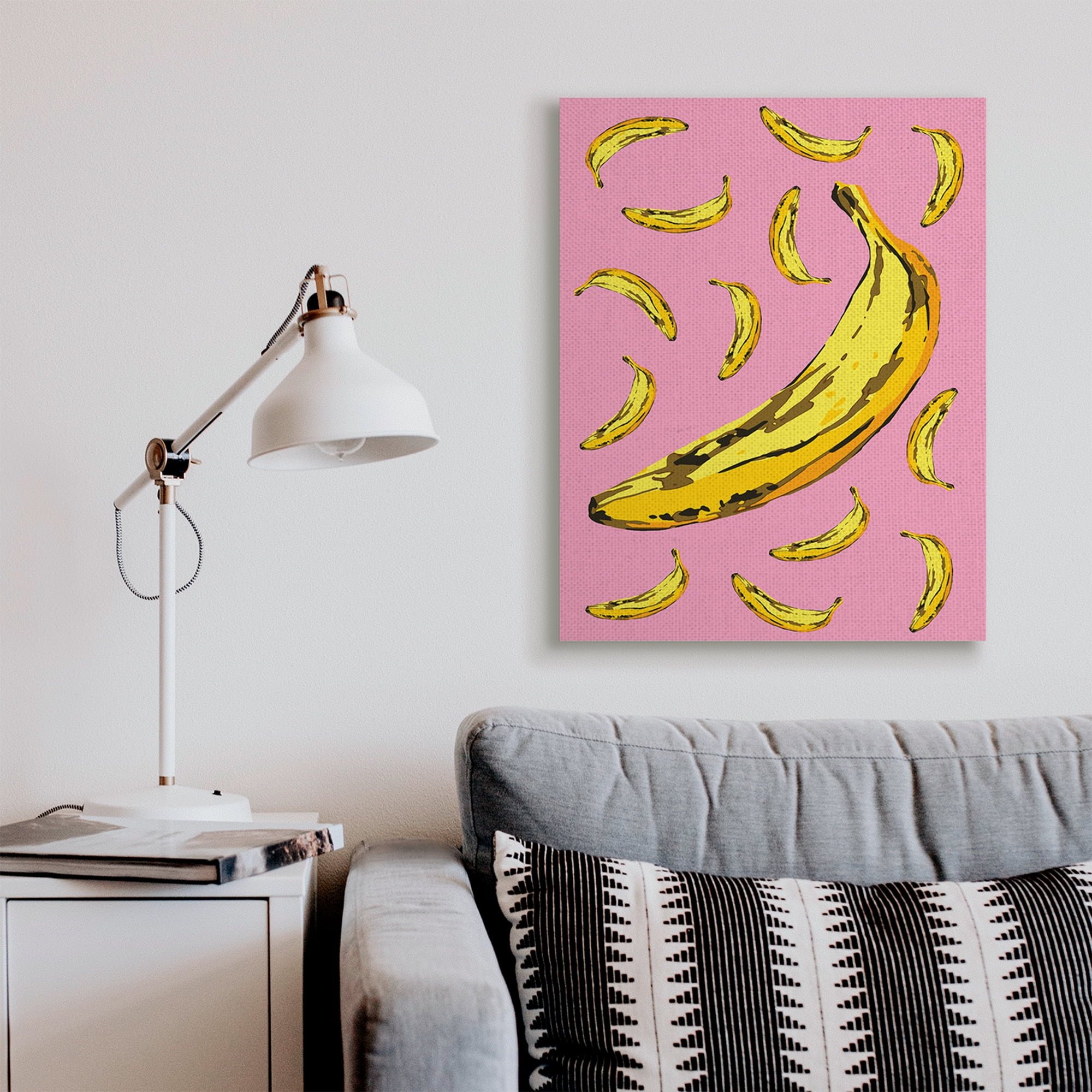 Stupell Industries Ripe Bananas Whimsical Tropical Fruits Yellow Pink Food & Beverage Painting Gallery Wrapped Canvas Art Print Wall Art, 30 x 40