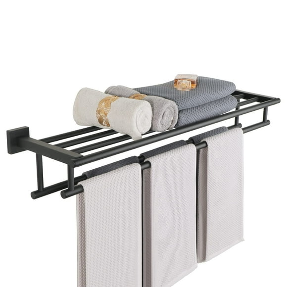 Alise Towel Rack,Large Towel Holder Towel Shelf with Double Towel Bars for Bathroom Lavatory,SUS 304 Stainless Steel Wall Mount Towel Hanger,Matte Black,32 Inch