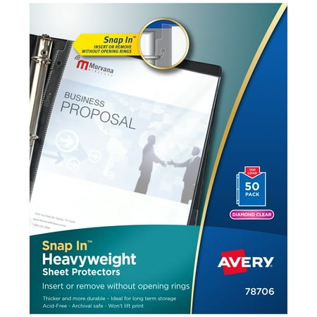 UPC: 0077711787063 | Avery Diamond Clear Snap-In Sheet Protectors  Heavyweight  Top Load  50 Page Protectors (78706)