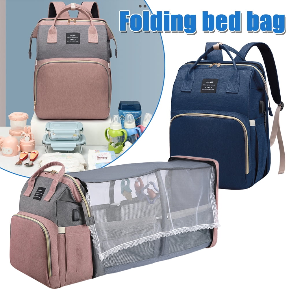 8-in-1 Travel Diaper Bag Backpack with Changing Station, Mosquito Net & Toy Bar - Waterproof, Large Capacity for Baby Girl/Boy
