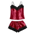 thumbnail image 5 of Women Pajama Sets Casual Camisole Top And Shorts Lace Trimmed Fall Fashion,Red,M, 5 of 5