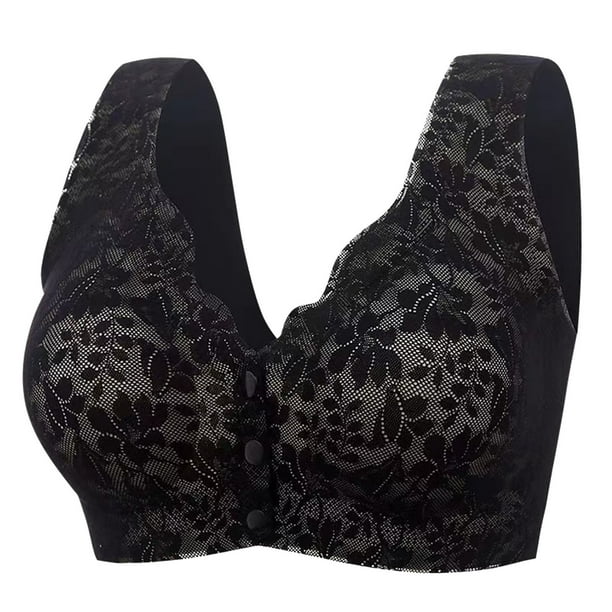 PEASKJP Women's Wireless Bra Lace Underwire Soft Padding Lift Up Bra, Black  XXL