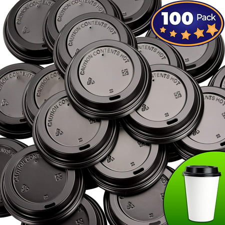 Premium, Recyclable Black Dome Lid 100 Pack By Avant Grub. One Size Fits All Travel Lid For 10, 12, 16 and 20 oz To Go Drink Cups. Includes Hot Contents Warning. For Cafes and Take Out Coffee